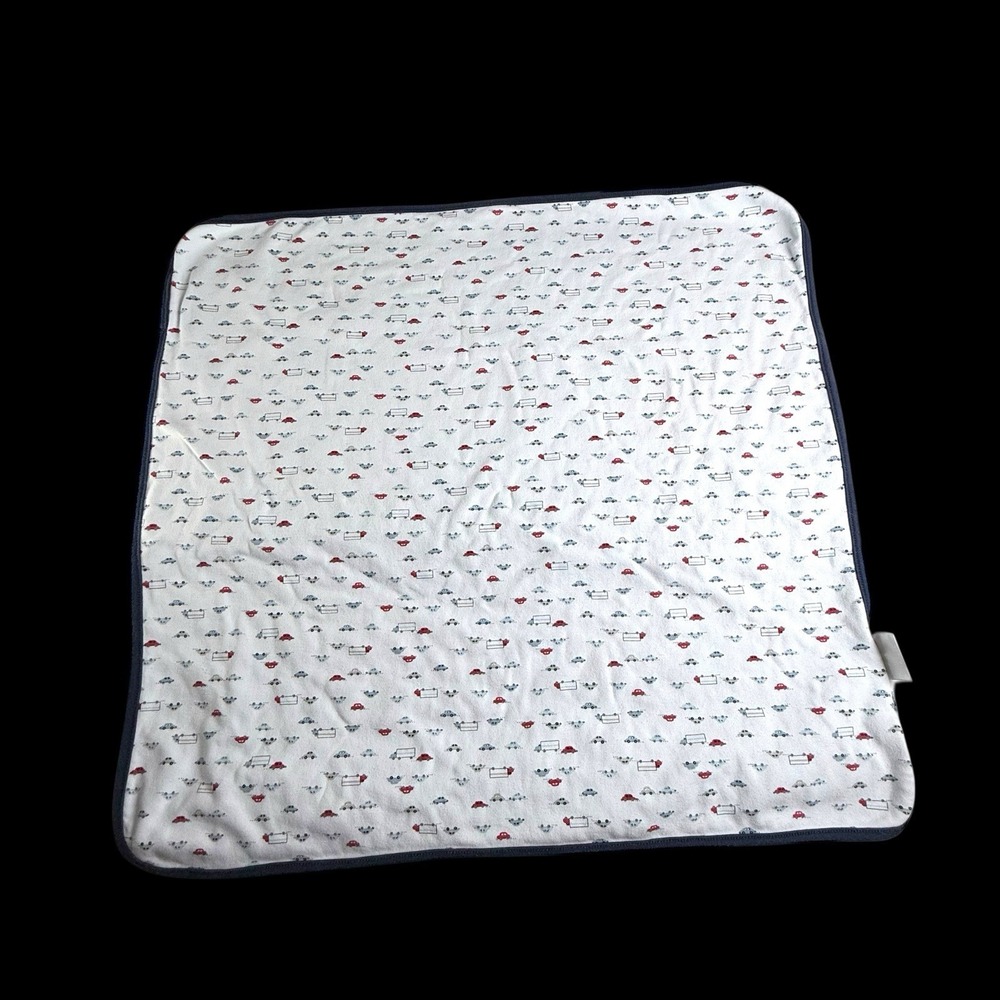 First Impressions Reversible Baby Blanket Cotton Cars Truck Plaid Blue White Red